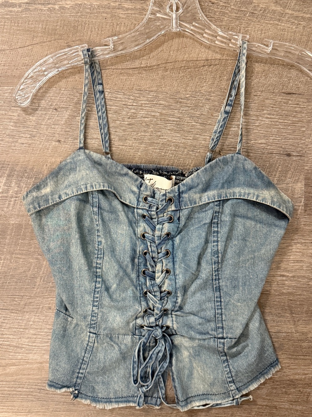 Denim Lace-Up Corset Tank Top - Light Blue